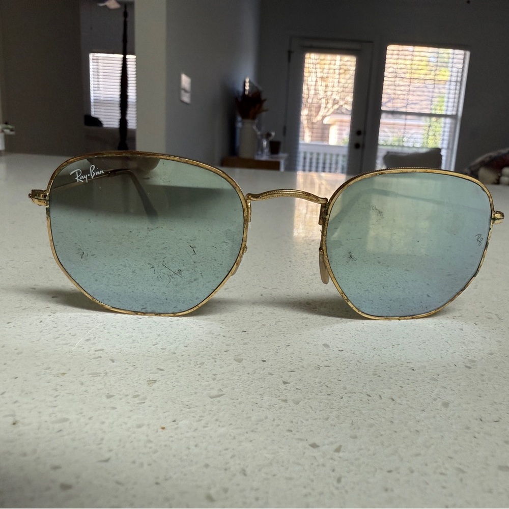 Ray-Ban Gold Sunglasses with Green Lenses